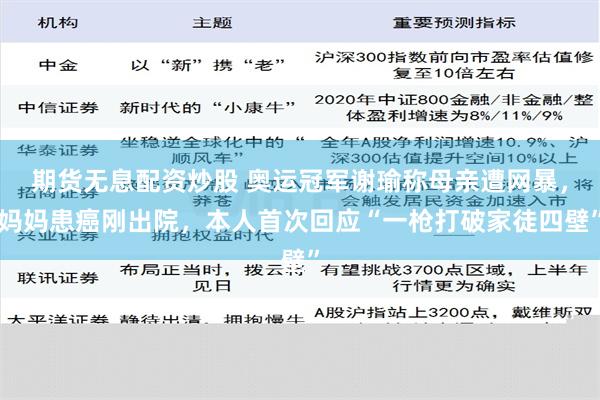 期货无息配资炒股 奥运冠军谢瑜称母亲遭网暴，妈妈患癌刚出院，本人首次回应“一枪打破家徒四壁”